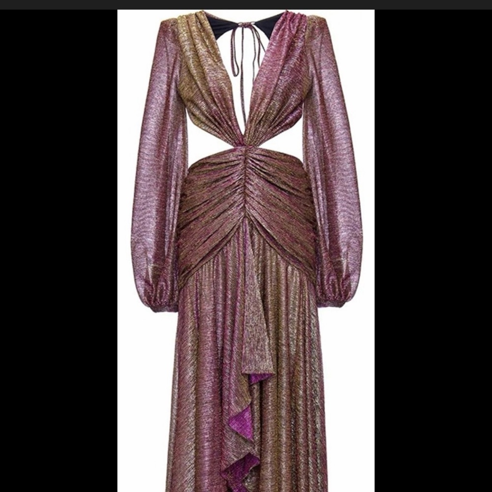 PatBO Metallic Long Sleeve Dress in Purple and Gold